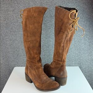 Born Felicia Distressed Suede Leather Lace Back Zippered Tall Boots Size 7.5M